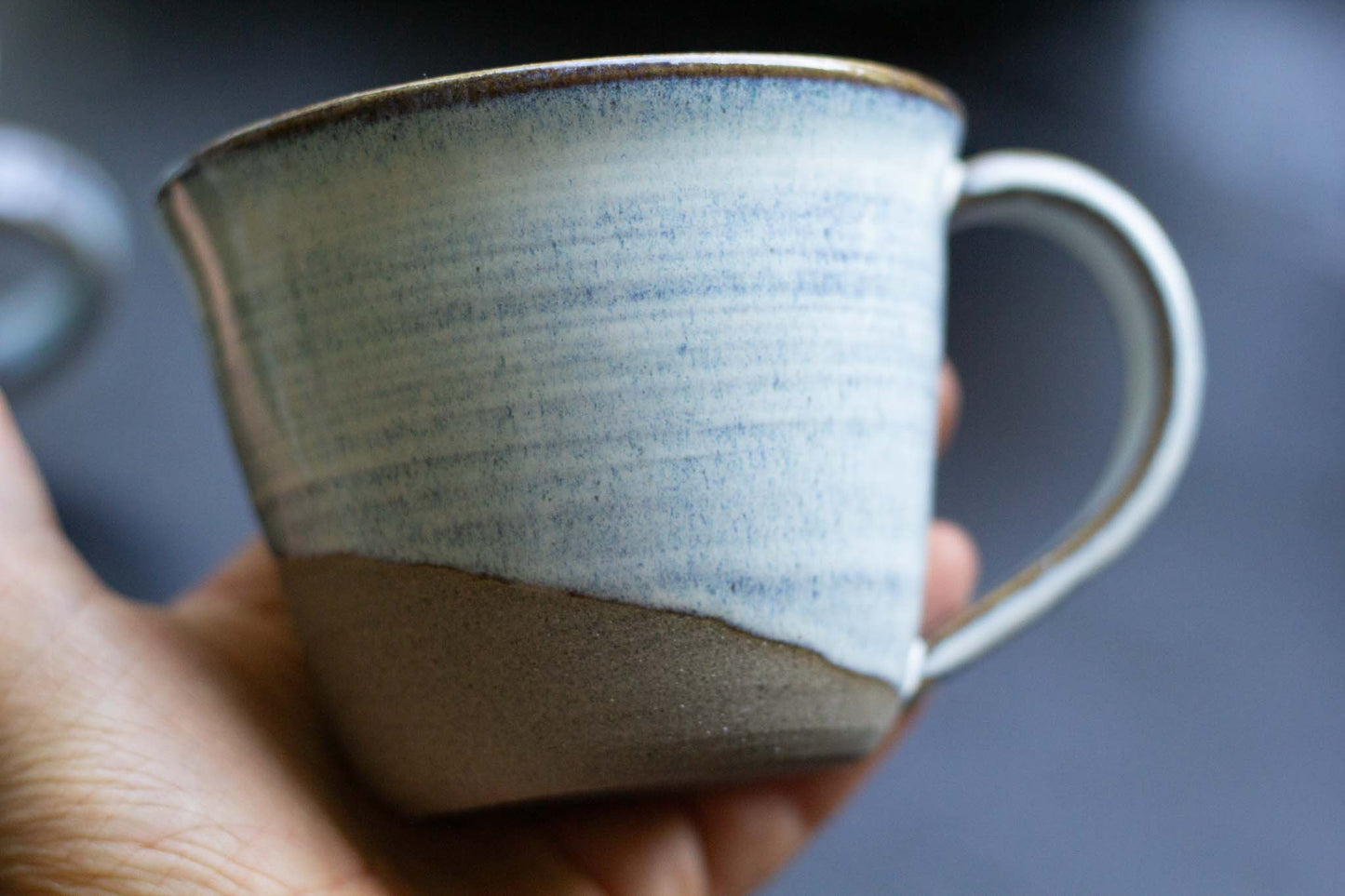 RUSTIC STONEWARE CUPS WITH HANDLES - NORDIC BLUE