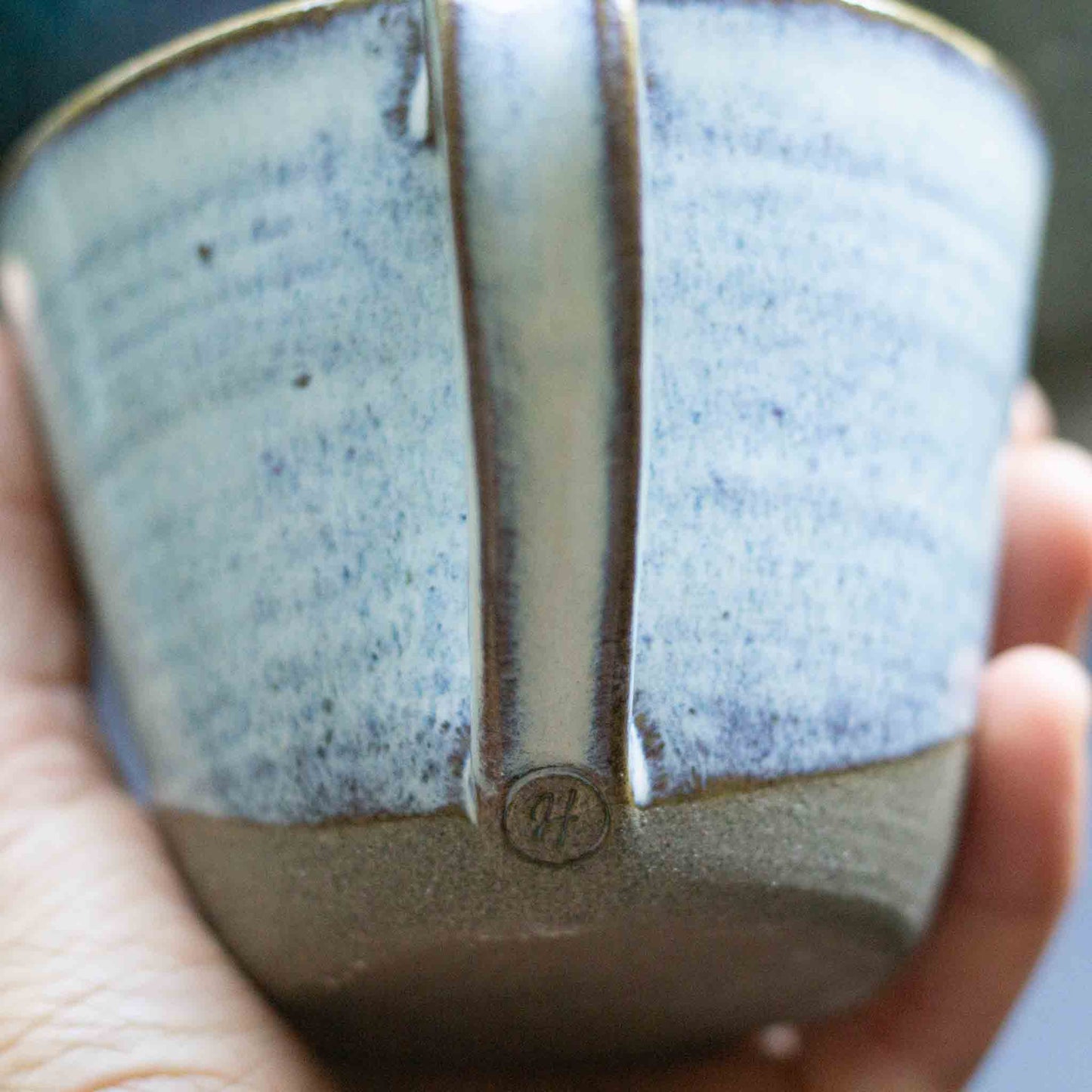RUSTIC STONEWARE CUPS WITH HANDLES - NORDIC BLUE
