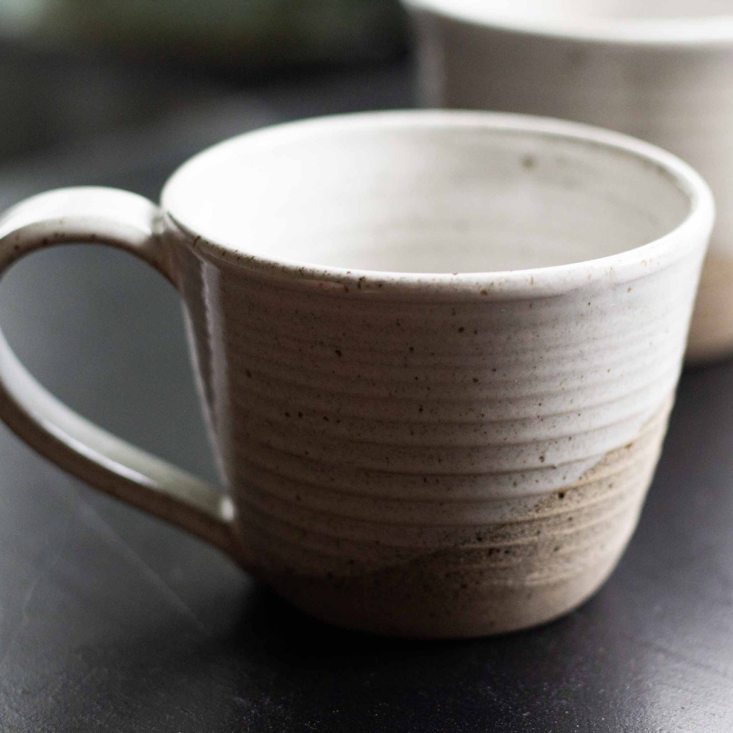RUSTIC STONEWARE CUPS WITH HANDLES - WHITE