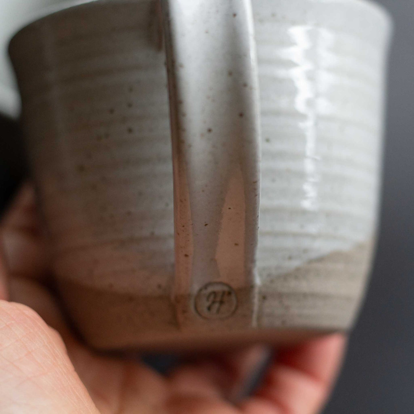 RUSTIC STONEWARE CUPS WITH HANDLES - WHITE