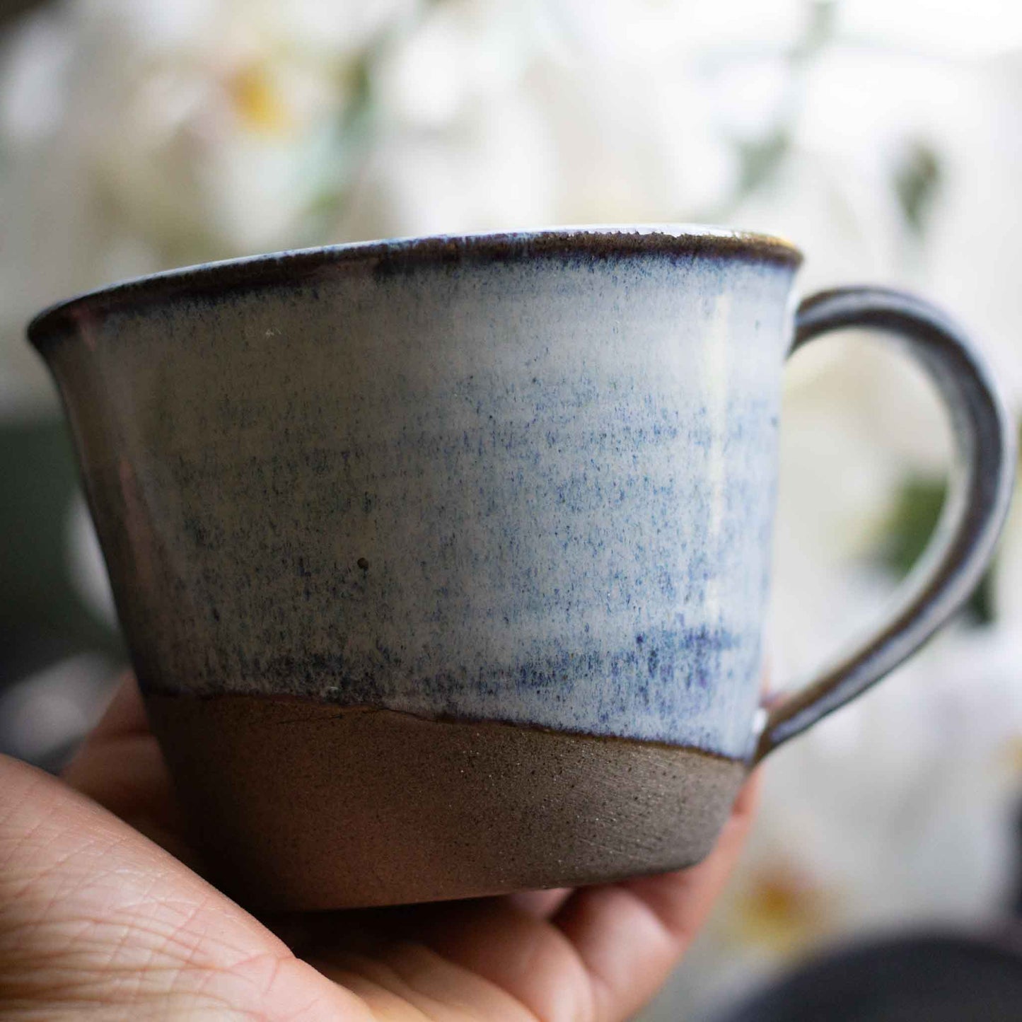 RUSTIC STONEWARE CUPS WITH HANDLES - NORDIC BLUE