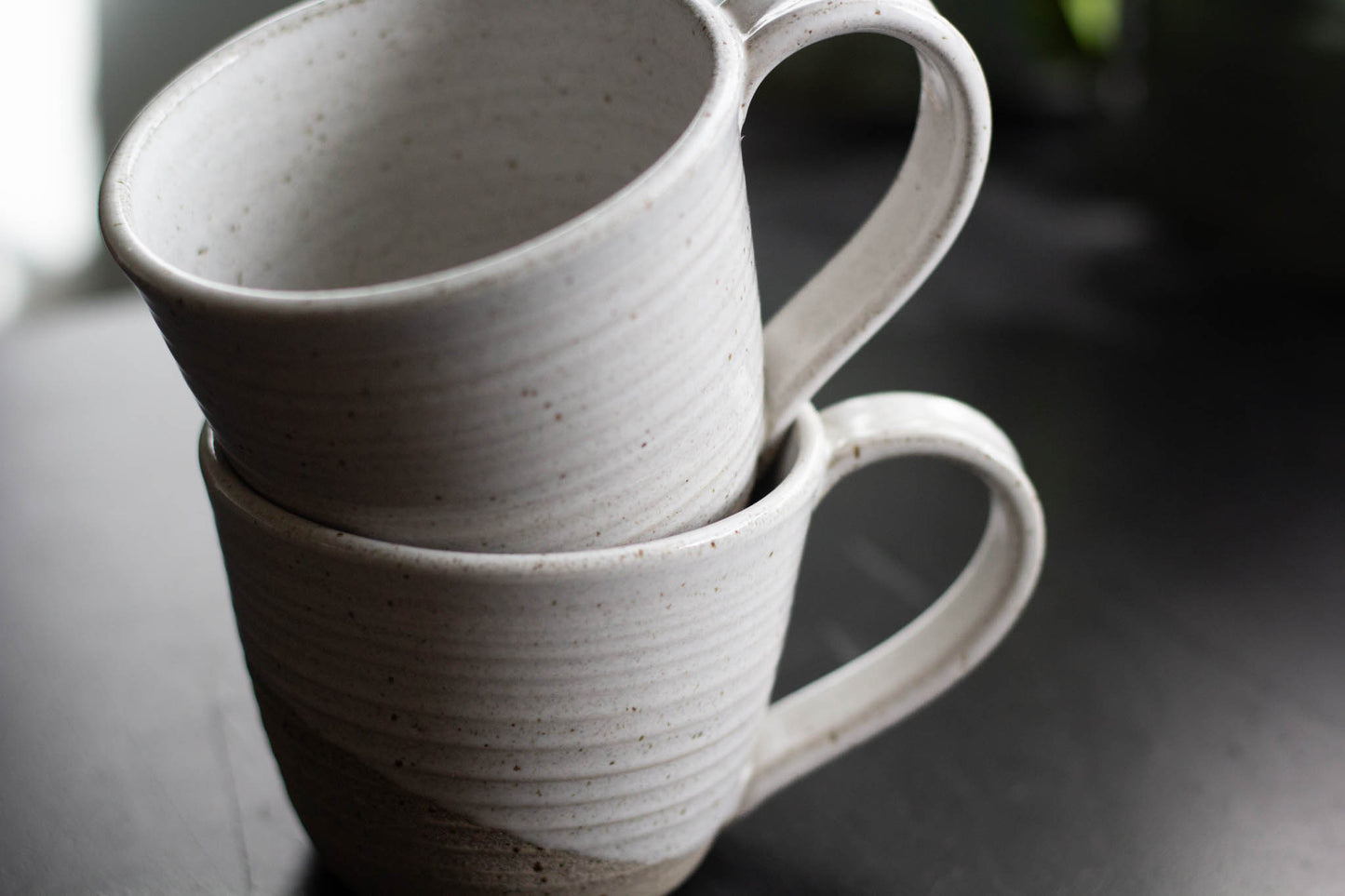 RUSTIC STONEWARE CUPS WITH HANDLES - WHITE