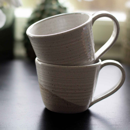 RUSTIC STONEWARE CUPS WITH HANDLES - WHITE